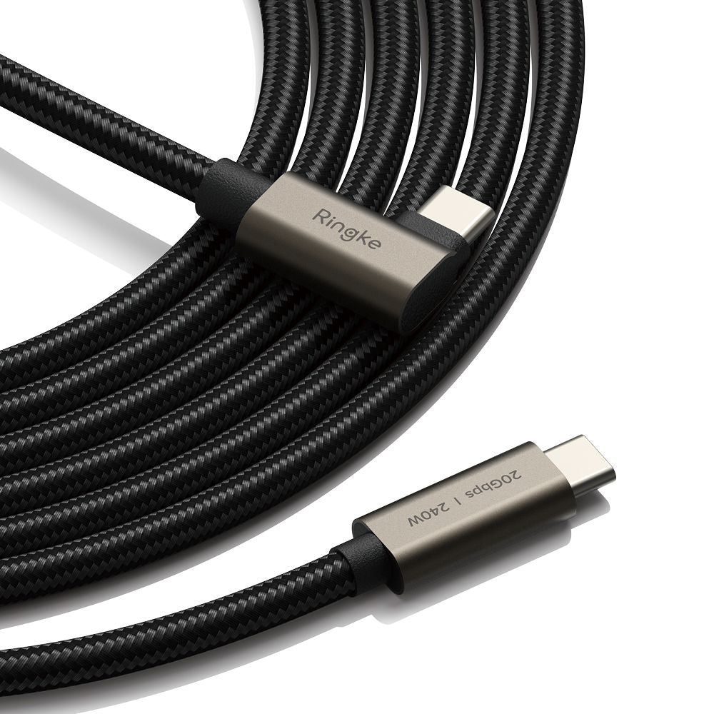 Кабел за данни и зареждане USB-C - USB-C Ringke 2X2 Angled, 240W, 1m, Черен
