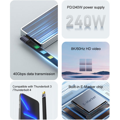 Кабел за данни и зареждане USB-C - USB-C OEM Angled 8K Video, 240W, 0.15m, Черен