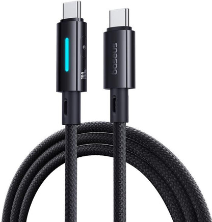 Кабел за данни и зареждане USB-C - USB-C Baseus Lit Button Control, 100W, 2m, Черен P10379000121-01