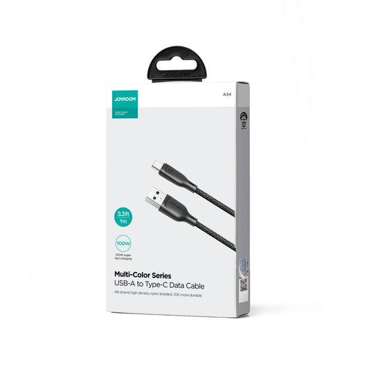 Кабел за данни и зареждане USB-A - USB-C Joyroom Multi-Color S-A34, 100W, 1m, Черен