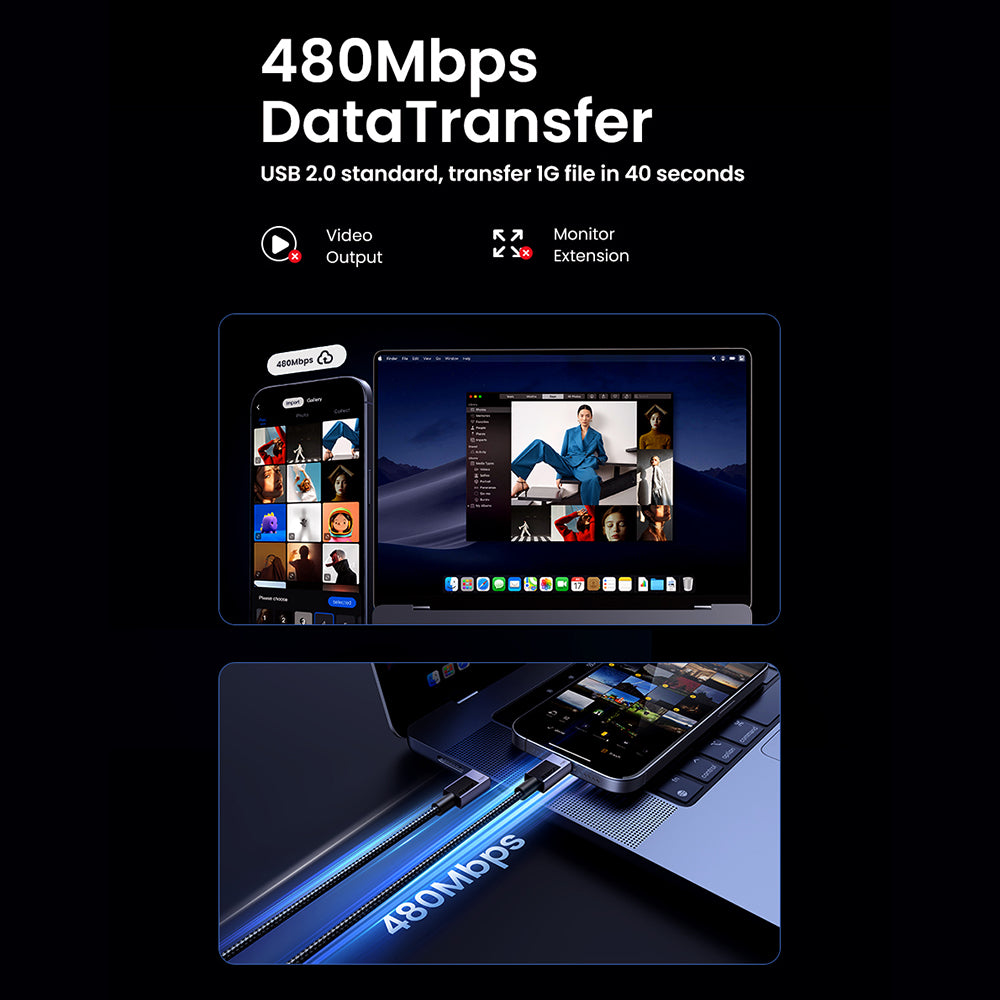 Кабел за данни и зареждане USB-C - USB-C UGREEN L513, 240W, 1m, Черен