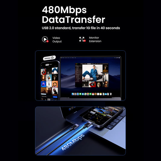 Кабел за данни и зареждане USB-C - USB-C UGREEN L513, 240W, 1m, Черен