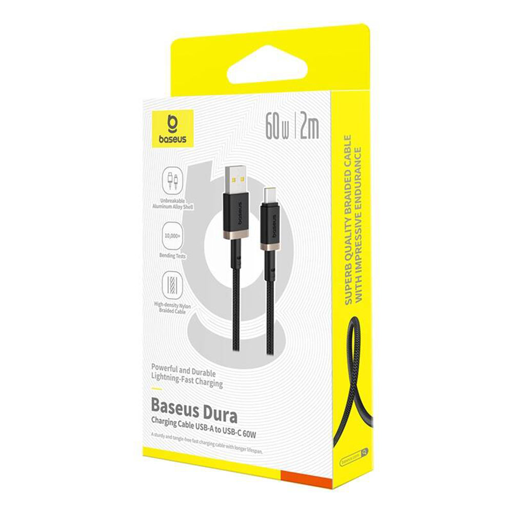 Кабел за данни и зареждане USB-A - USB-C Baseus Dura Series, 60W, 2m, Златист P10377802U01-02