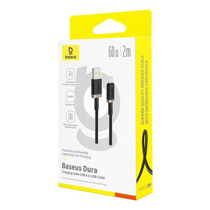 Кабел за данни и зареждане USB-A - USB-C Baseus Dura Series, 60W, 2m, Златист P10377802U01-02