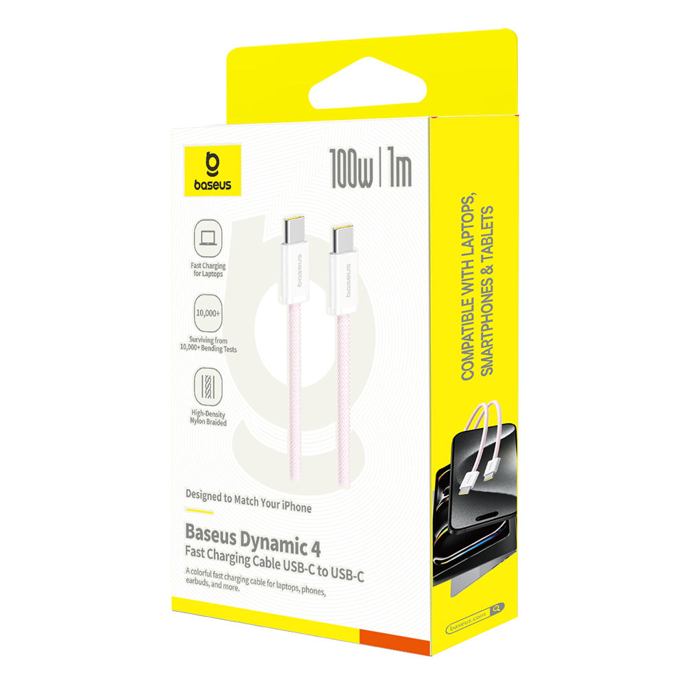 Кабел за данни и зареждане USB-C - USB-C Baseus Dynamic 4 Series, 100W, 1m, Розов P10381400411-00