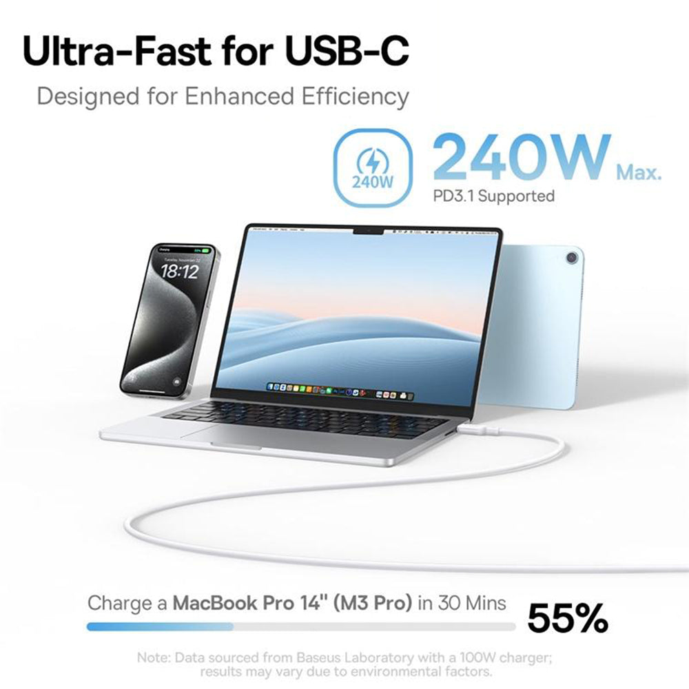 Кабел за данни и зареждане USB-C - USB-C Baseus PicoGo, 240W, 1m, Син P10376800311-00