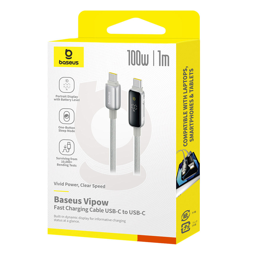 Кабел за данни и зареждане USB-C - USB-C Baseus Vipow Display, 100W, 1m, Сив P10381802851-00