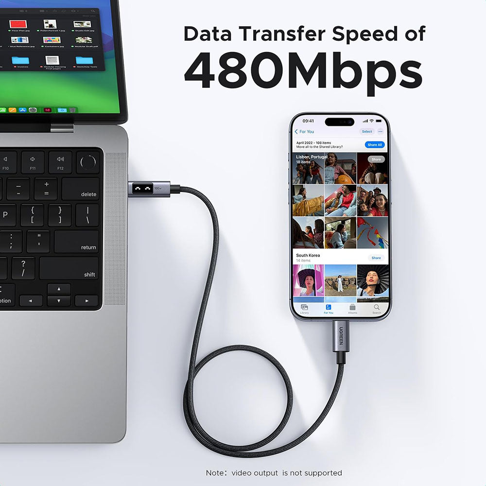 Кабел за данни и зареждане USB-C - USB-C UGREEN L509, 100W, 2m, Сив