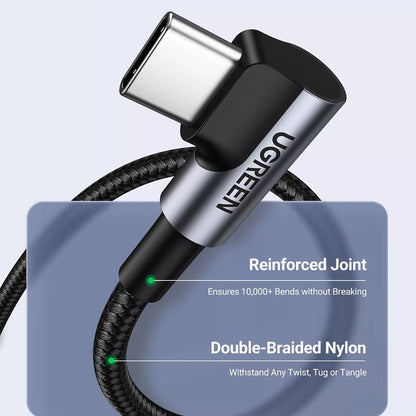 Кабел за данни и зареждане USB-C - USB-C UGREEN US335 Angled, 100W, 2m, Черен
