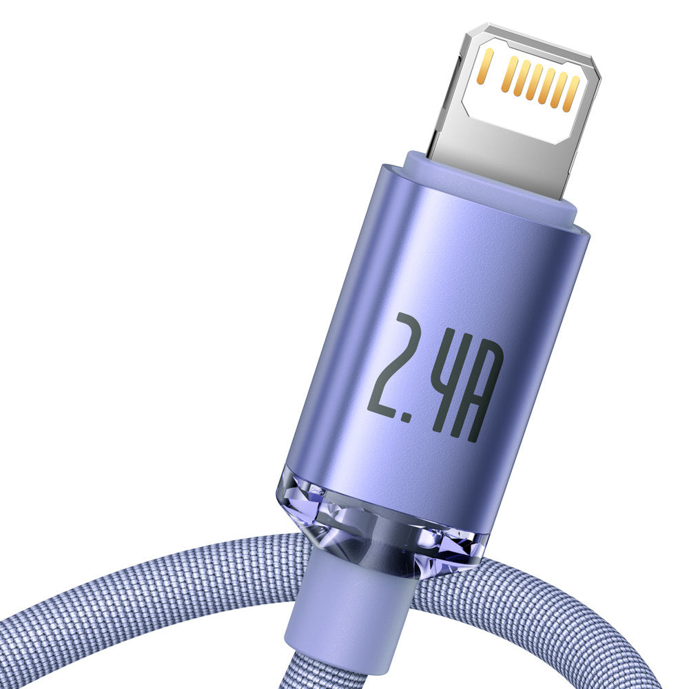 Кабел за данни и зареждане USB-A - Lightning Baseus Crystal Shine Series, 18W, 2m, Лилав CAJY000105