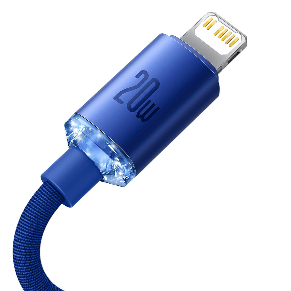 Кабел за данни и зареждане USB-C - Lightning Baseus Crystal Shine Series, 20W, 1.2m, Син CAJY000203