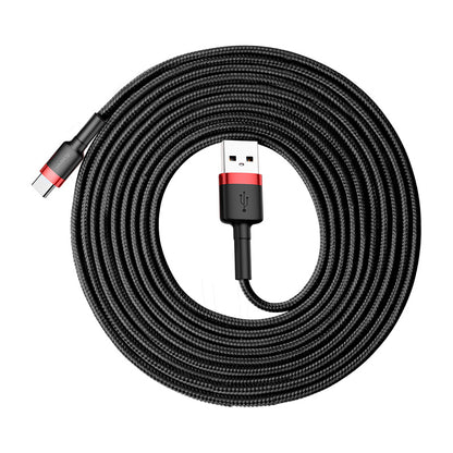 Кабел за данни и зареждане USB-A - USB-C Baseus Cafule, 18W, 3m, Червен CATKLF-U91
