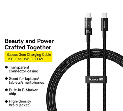 Кабел за данни и зареждане USB-C - USB-C Baseus Gem, 100W, 2m, Черен P10373000111-01