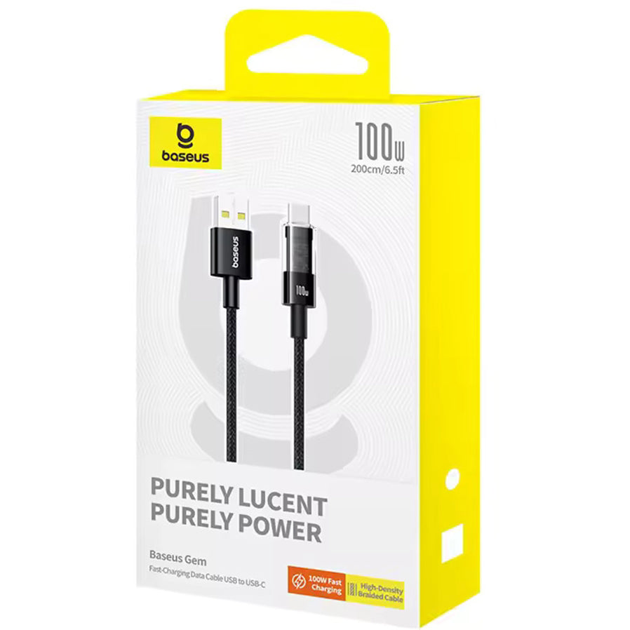 Кабел за данни и зареждане USB-A - USB-C Baseus Gem, 100W, 2m, Черен P10373002111-01