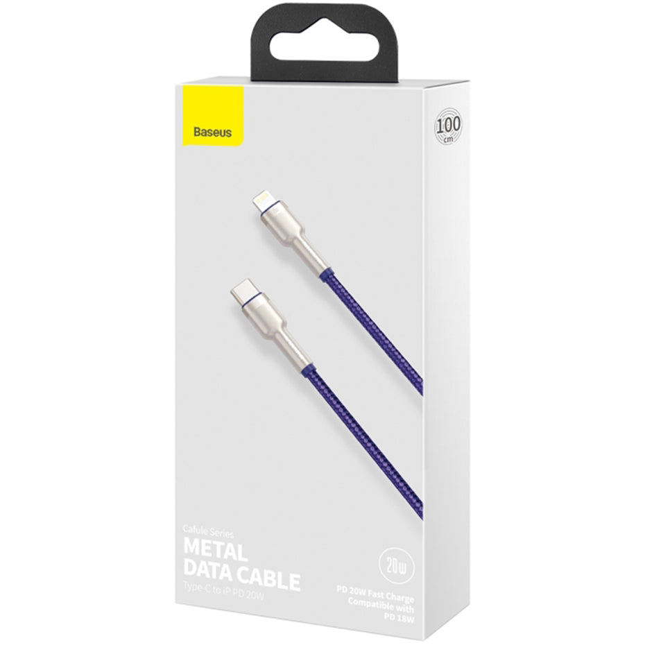 Кабел за данни и зареждане USB-C - Lightning Baseus Cafule Metal Series, 20W, 1m, Лилав CATLJK-A05
