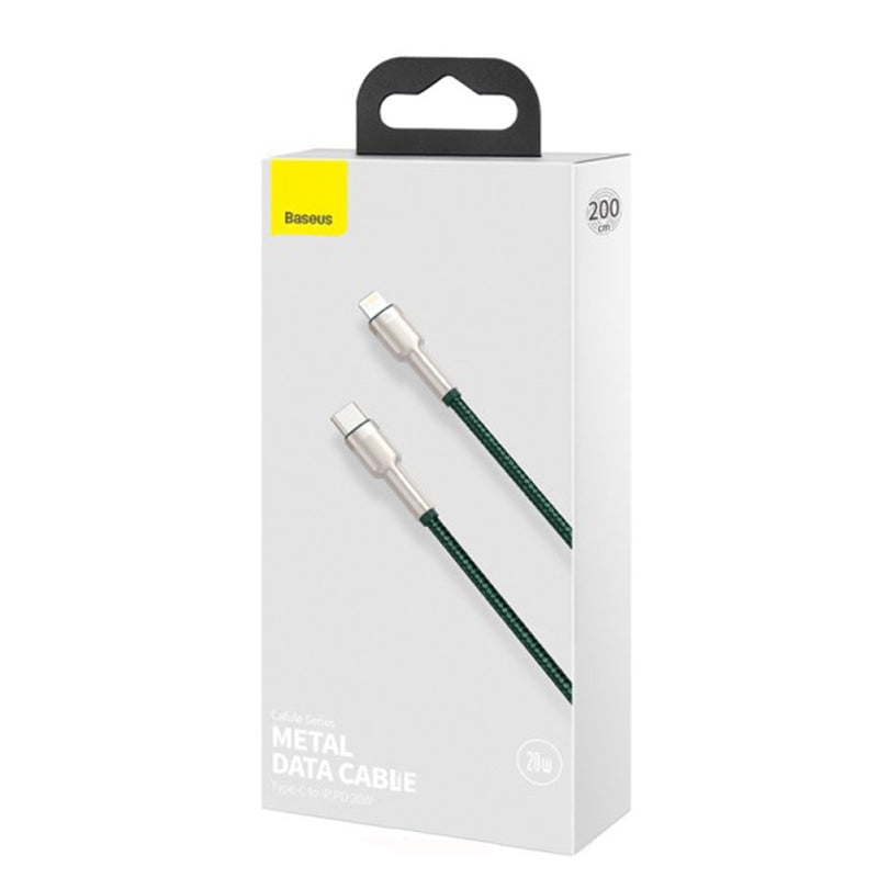 Кабел за данни и зареждане USB-C - Lightning Baseus Cafule Metal Series, 20W, 2m, Зелен CATLJK-B06