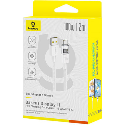 Кабел за данни и зареждане USB-A - USB-C Baseus Display 2, 100W, 2m, Бял P10382701211-01