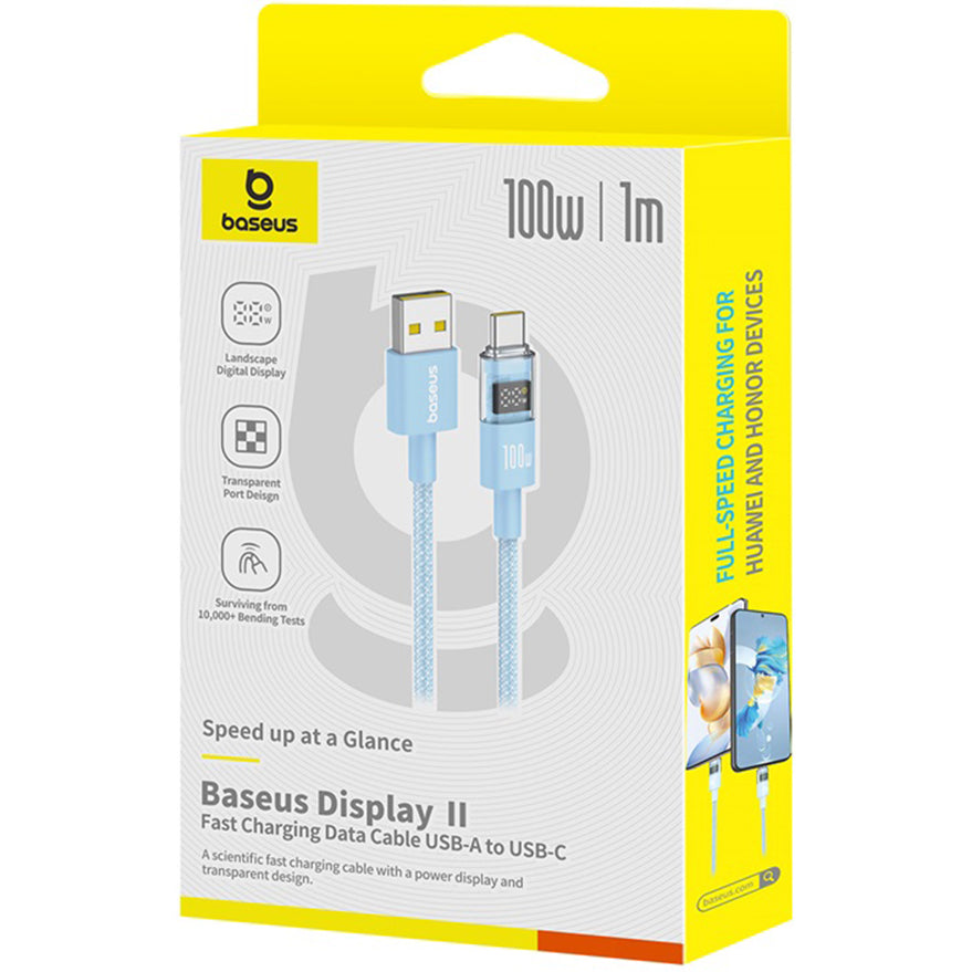 Кабел за данни и зареждане USB-A - USB-C Baseus Display 2, 100W, 1m, Син P10382701311-00