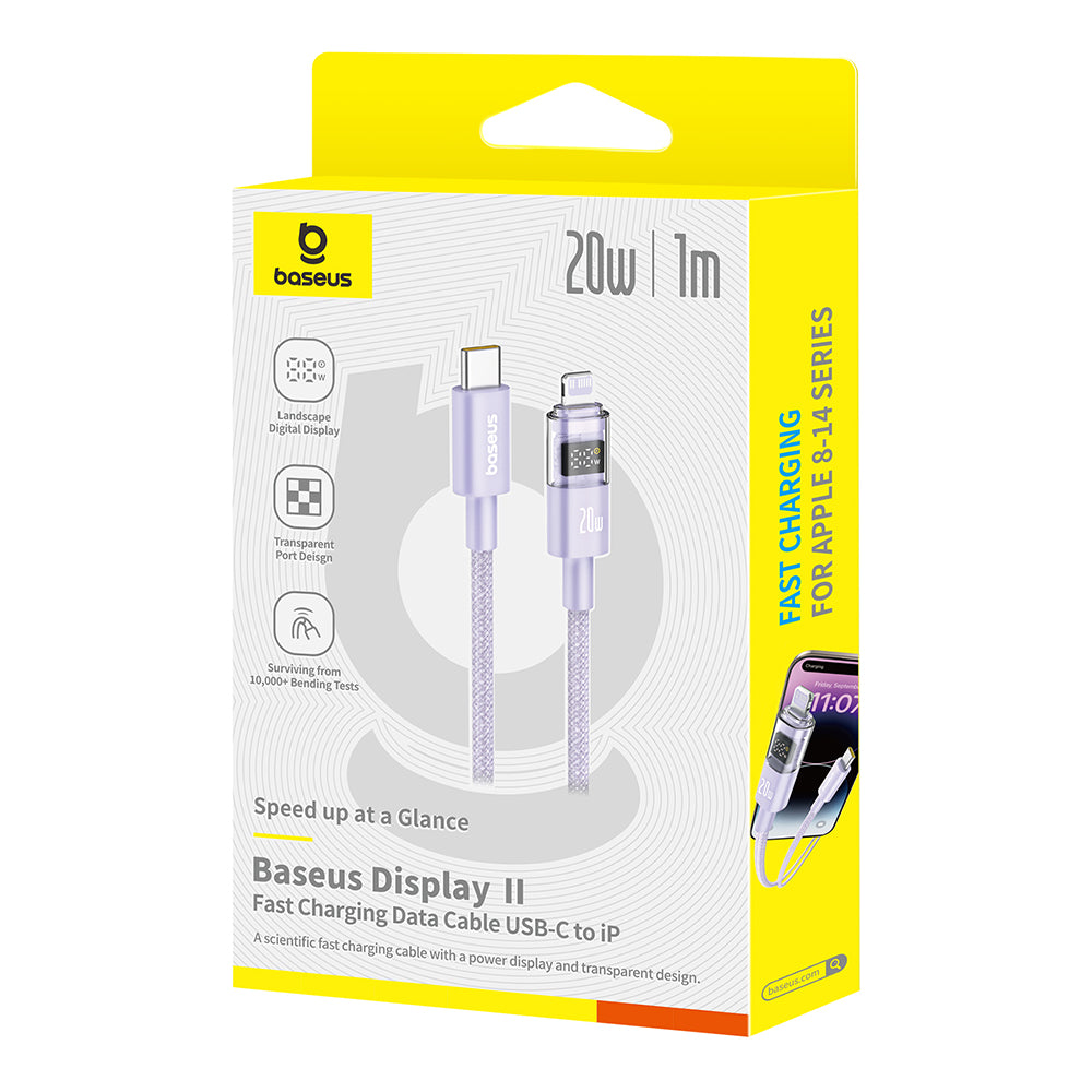 Кабел за данни и зареждане USB-C - Lightning Baseus Display 2, 20W, 1m, Лилав P10382703511-00