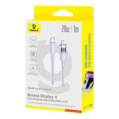Кабел за данни и зареждане USB-C - Lightning Baseus Display 2, 20W, 1m, Лилав P10382703511-00