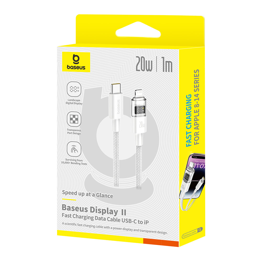 Кабел за данни и зареждане USB-C - Lightning Baseus Display 2, 20W, 2m, Бял P10382703211-01
