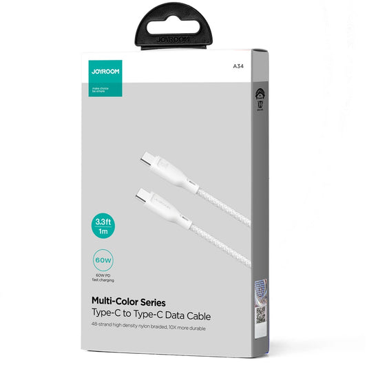 Кабел за данни и зареждане USB-C - USB-C Joyroom Multi-Color S-A34, 60W, 1m, Бял