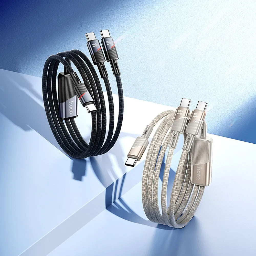 Кабел за данни и зареждане USB-C - 2 x USB-C HOCO U139 2in1, 100W, 1.2m, Златист