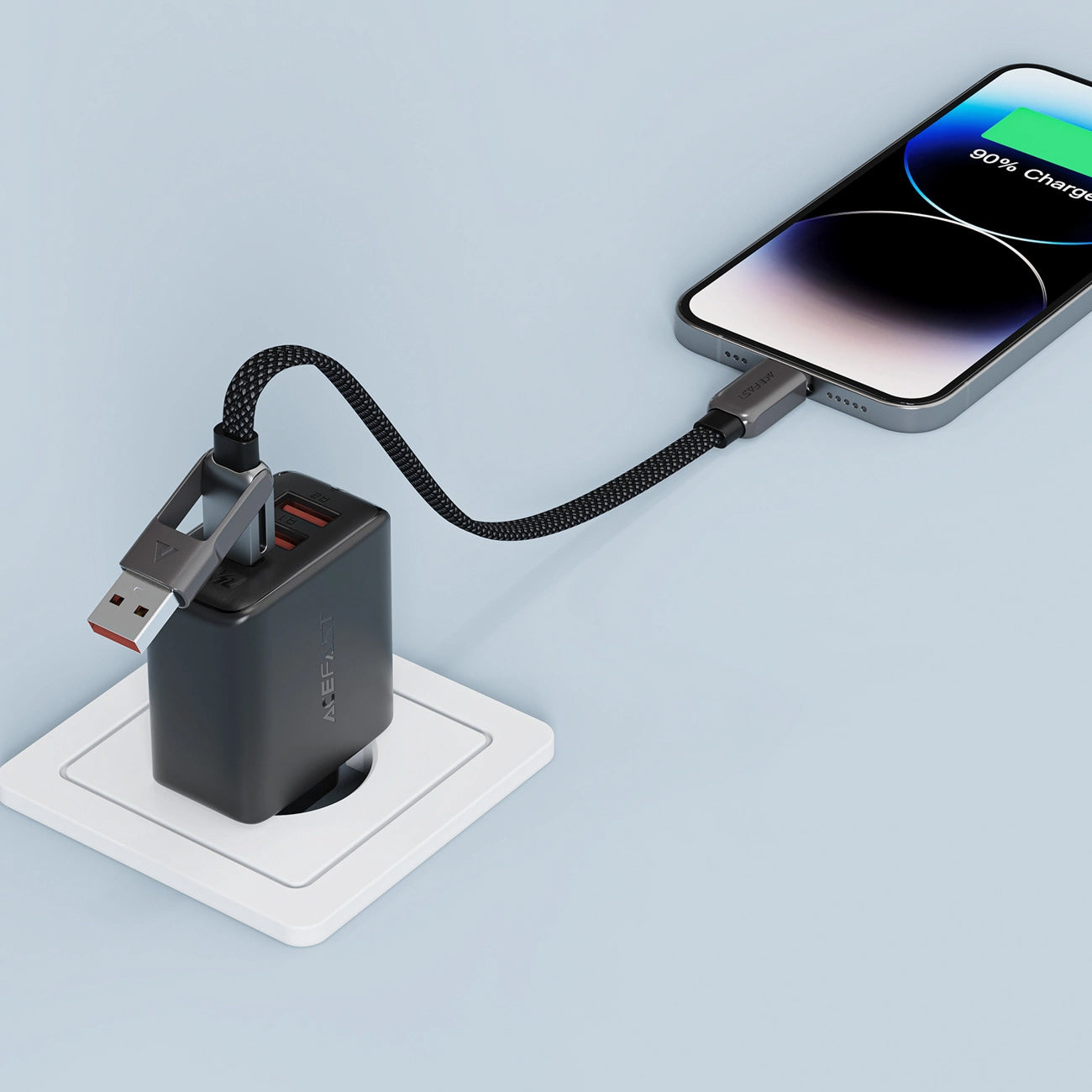 Кабел за данни и зареждане USB-C - USB-A / USB-C Acefast C13-05, 60W, 0.2m, Черен