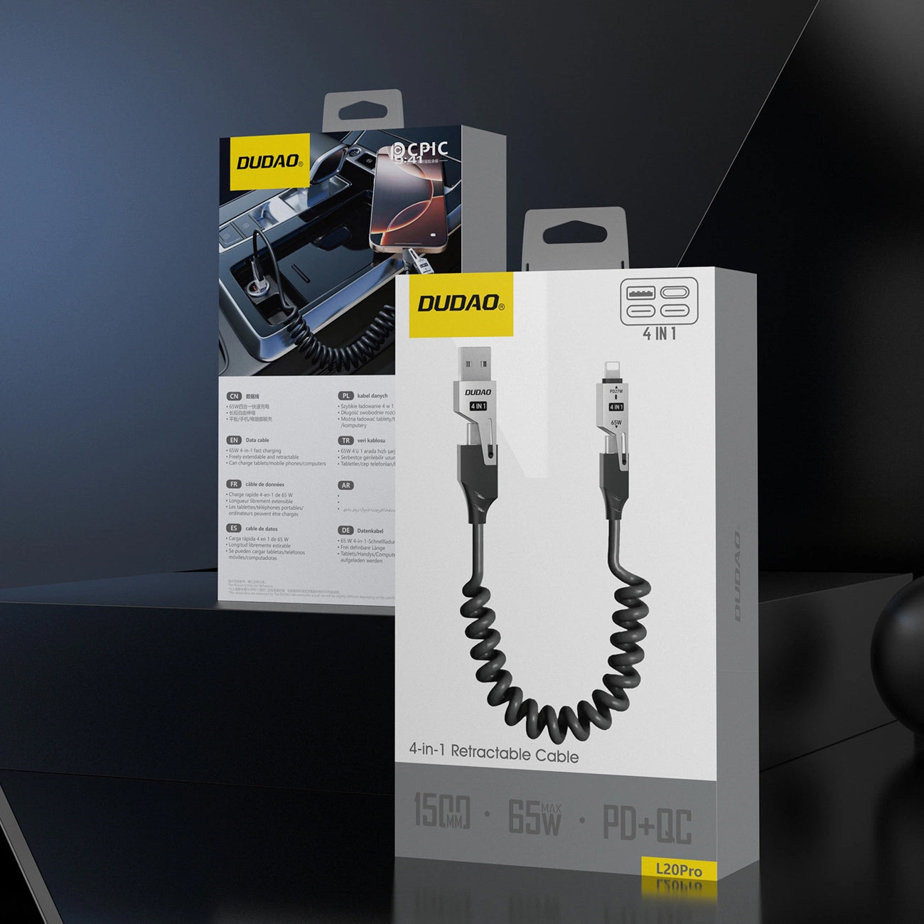 Кабел за данни и зареждане USB-A / USB-C - Lightning / USB-C Dudao L20 Pro, 65W, 1.5m, Черен