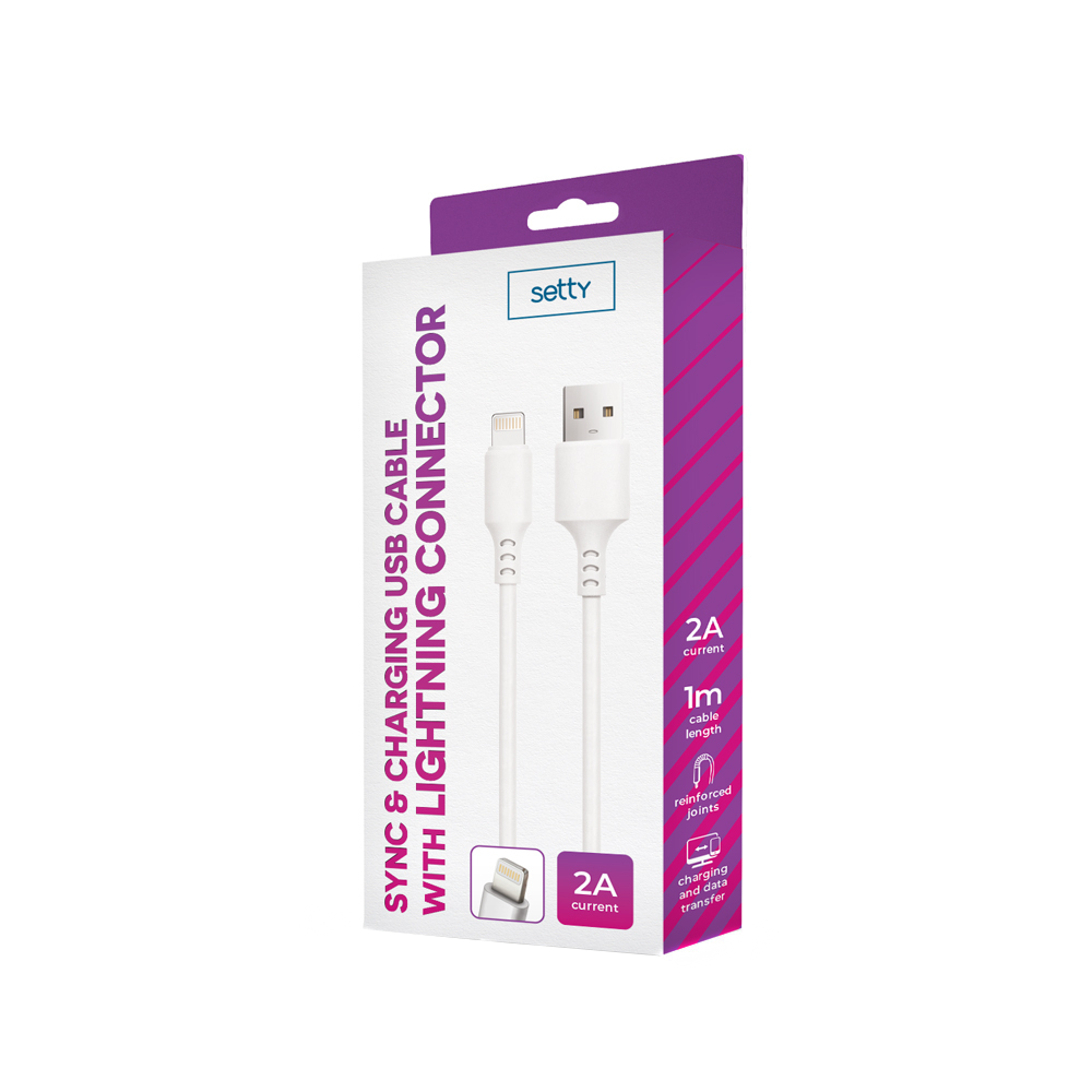 Кабел за данни и зареждане USB-A - Lightning Setty, 18W, 1m, Бял