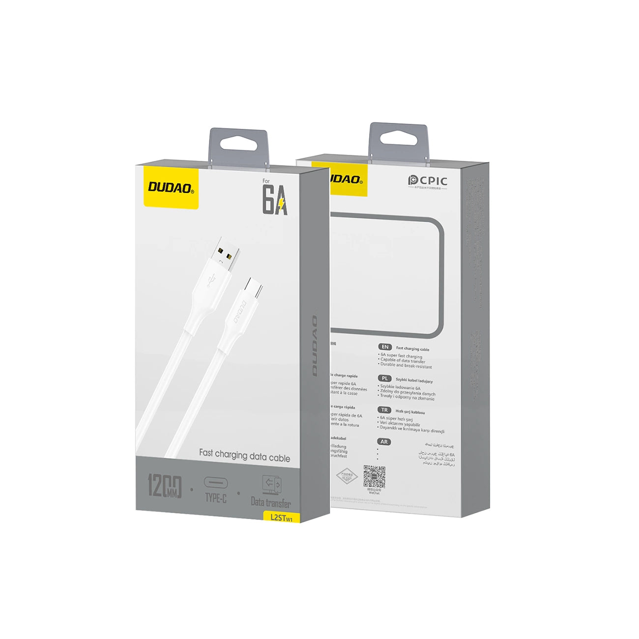 Кабел за данни и зареждане USB-A - USB-C Dudao L2sT, 60W, 1.2m, Бял