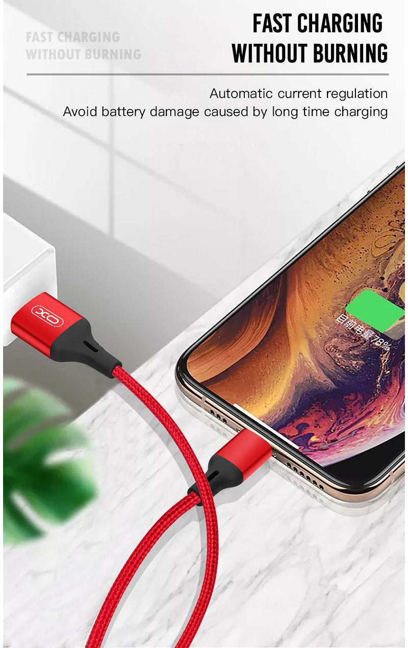 Кабел за данни и зареждане USB-A - microUSB XO Design NB143, 18W, 2m, Червен