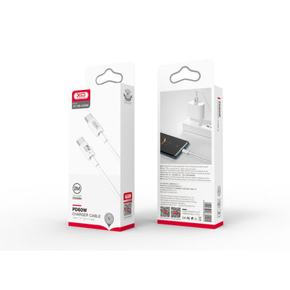 Кабел за данни и зареждане USB-C - USB-C XO Design NB-Q190B, 60W, 2m, Бял