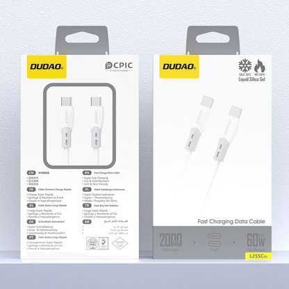 Кабел за данни и зареждане USB-C - USB-C Dudao L25SC, 60W, 2m, Бял