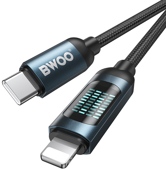 Кабел за данни и зареждане USB-C - Lightning BWOO X305 Display, 27W, 1м, Черен