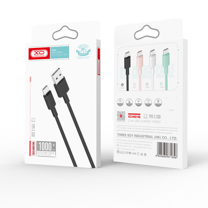 Кабел за данни и зареждане USB-A - USB-C XO Design NB156, 18W, 1m, Черен