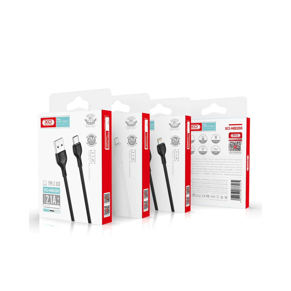 Кабел за данни и зареждане USB-A - Lightning XO Design NB200, 10W, 2m, Черен