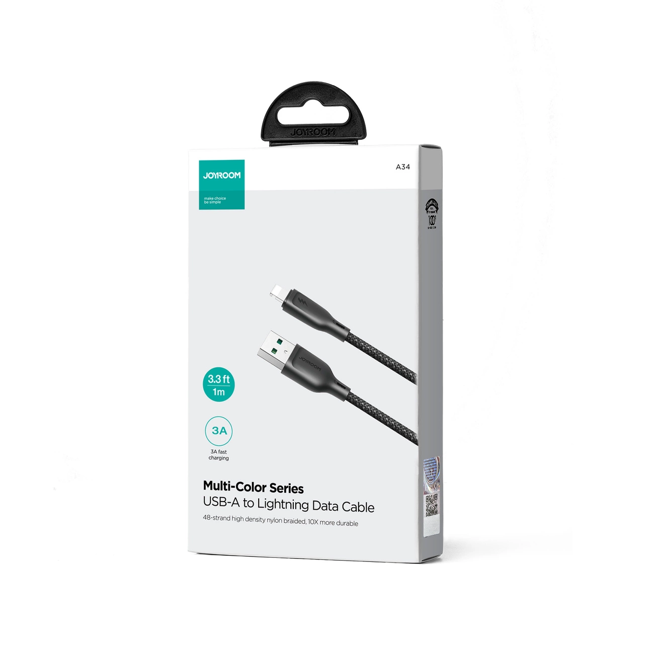 Кабел за данни и зареждане USB-A - Lightning Joyroom S-A34, 18W, 1м, Черен