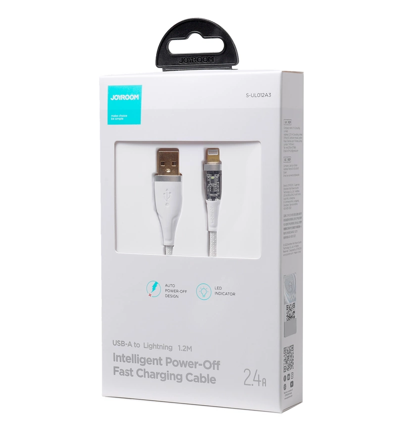 Кабел за данни и зареждане USB-A - Lightning Joyroom S-UL012A3, 18W, 1.2м, бял