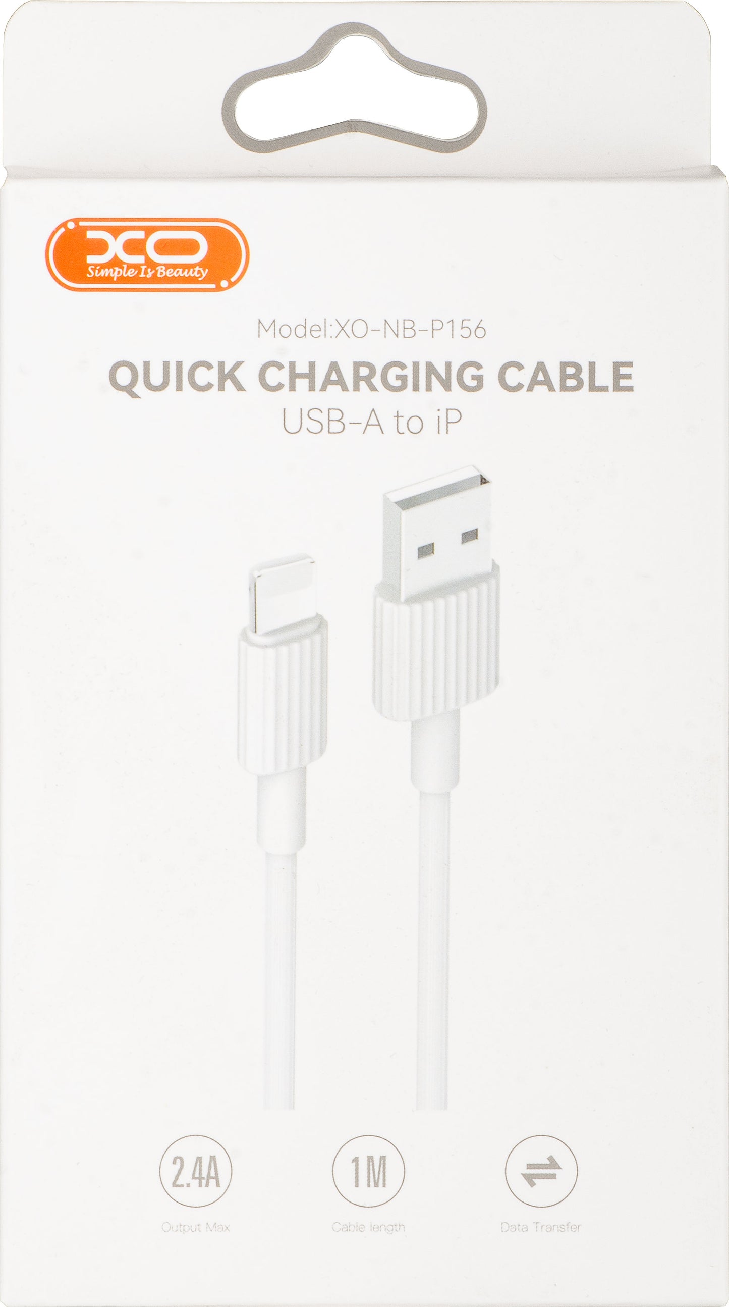 Кабел за данни и зареждане USB-A - Lightning XO Design NB156, 18W, 1m, Бял