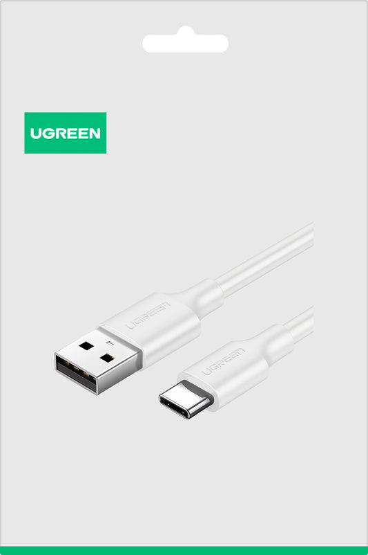 Кабел за данни и зареждане USB-A - USB-C UGREEN US287, 18W, 1.5m, Бял