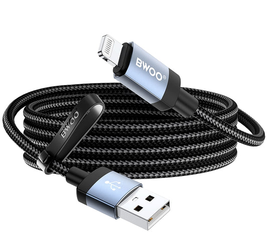 Кабел за данни и зареждане USB-A - Lightning BWOO BO-X401L, 18W, 1м, Черен