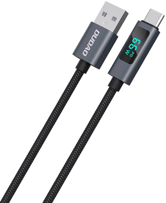 Кабел за данни и зареждане USB-A - USB-C Dudao L7T Display, 66W, 1м, Черен