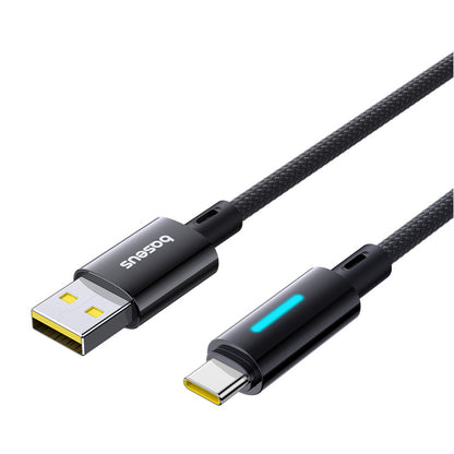 Кабел за данни и зареждане USB-A - USB-C Baseus Lit Button Control, 100W, 2m, Черен P10379002121-01