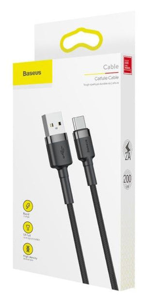 Кабел за пренос на данни и зареждане USB-A - USB-C Baseus Cafule, 18W, 2 m, сив CATKLF-CG1