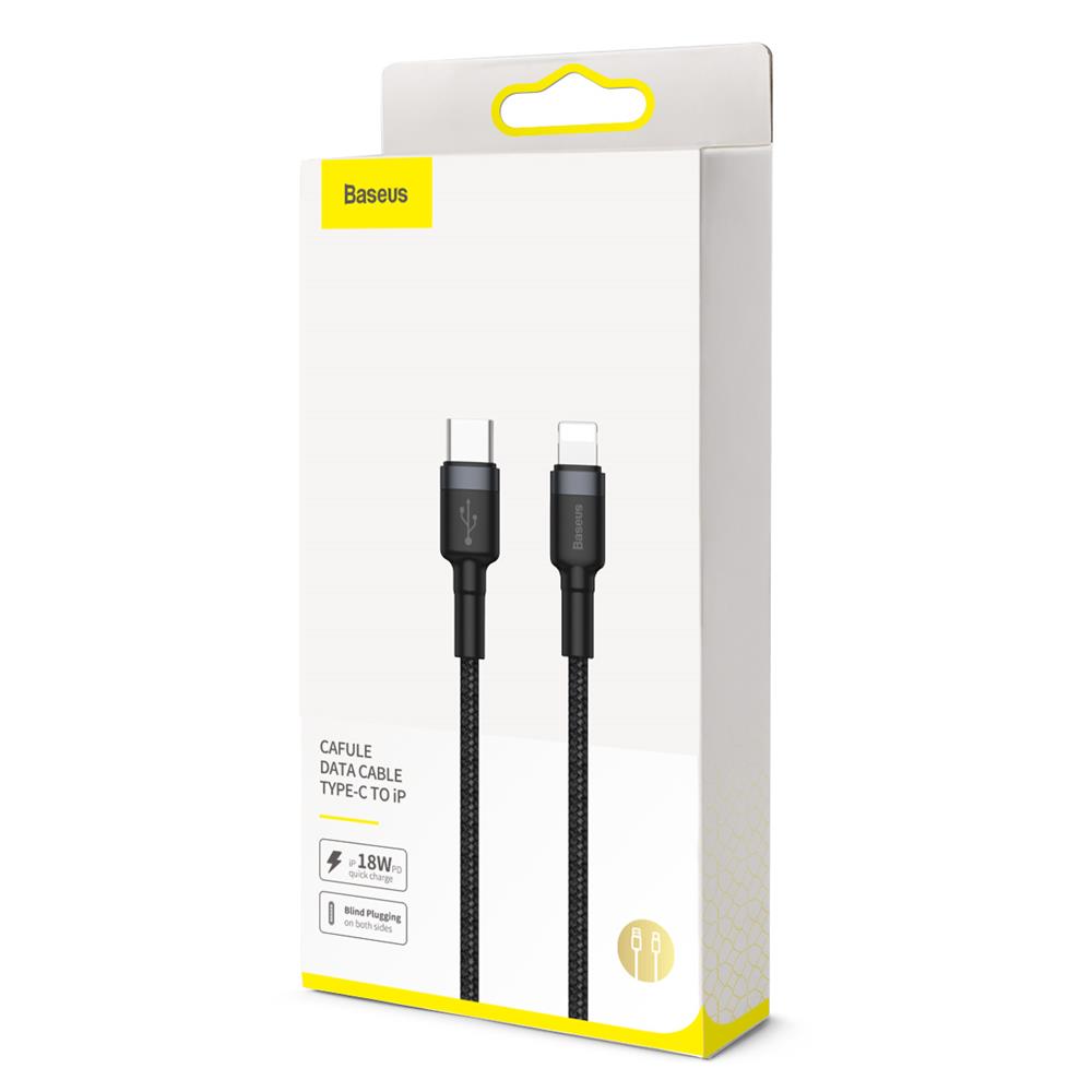 Кабел за данни и зареждане USB-C - Lightning Baseus Cafule, 18W, 1 м, сив CATLKLF-G1 CATLKLF-G1