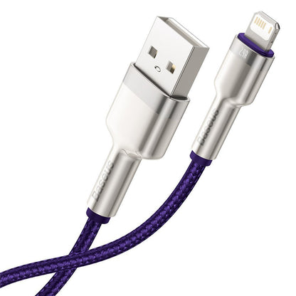 Кабел за данни и зареждане USB-A - Lightning Baseus Cafule Metal Series, 18W, 2m, Лилав CALJK-B05