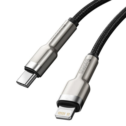 USB-C - Lightning кабел за данни и зареждане Baseus Cafule Metal Series, 20W, 0.25m, черен CATLJK-01 