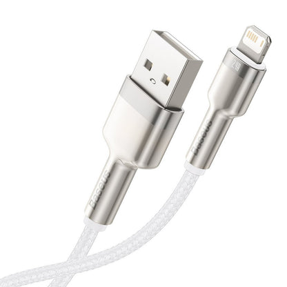 Кабел за данни и зареждане USB-A - Lightning Baseus Cafule Metal Series, 18W, 1m, бял CALJK-A02