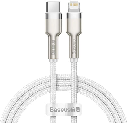 Кабел за данни и зареждане USB-C - Lightning Baseus Cafule Metal Series, 20W, 2m, Бял CATLJK-B02